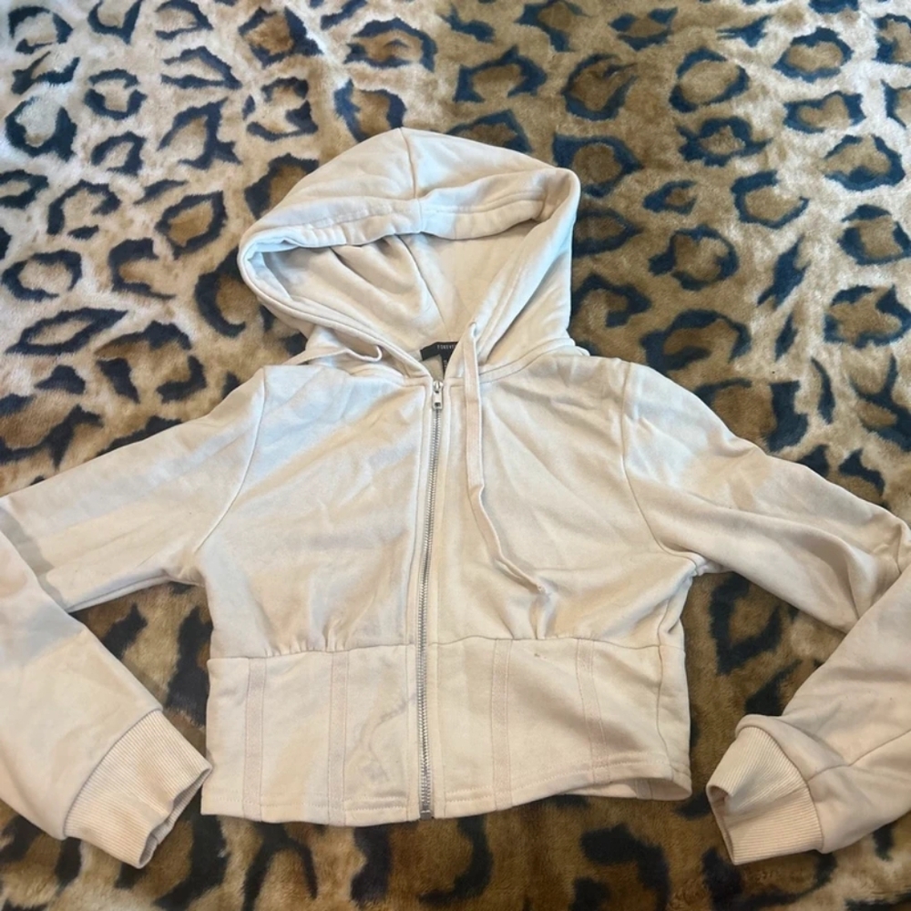 Women's Light Beige Hooded Zip-Up Jacket